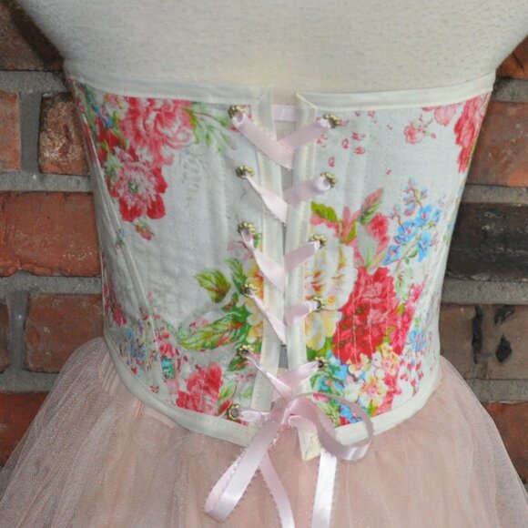 New Reversible Back & Front Lace-up Corset Belt, Floral & Upcycled Demin XS - Picture 3 of 11